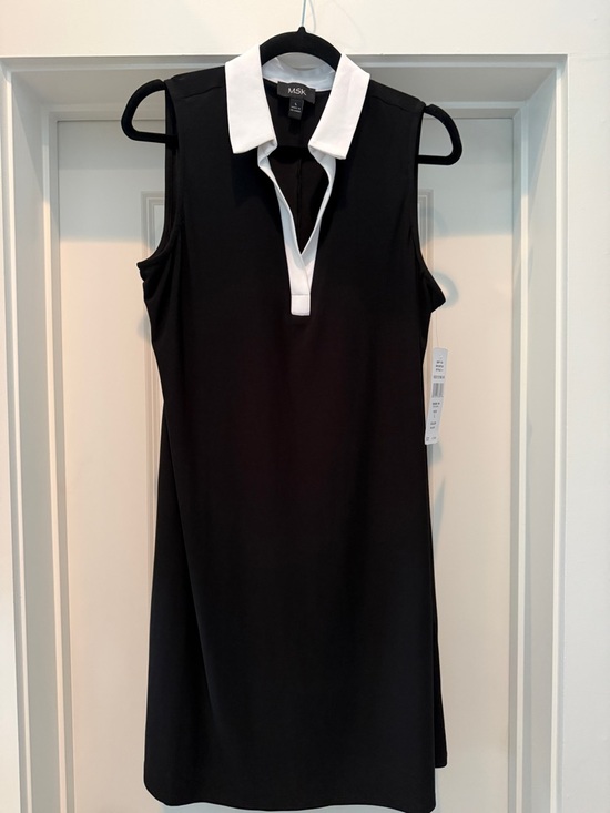 MSK Black Sleeveless Shift Mini Dress with White Collar - Picture 2 of 3